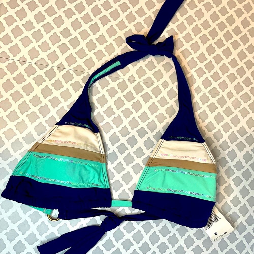 Sperry Top Sider Bikini NWT Blue Green Aqua Sequins Sz Med Triangle Padded